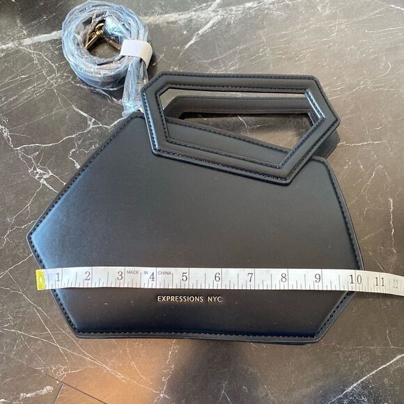 Expressions NYC Black Crossbody Handbag In A Unique Hexagon Shape - Picture 8 of 9